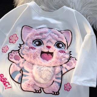 100% Cotton 200g Boutique Mùa Hè Rời Cổ Tròn Tay Ngắn Mới 3D In Top Nữ