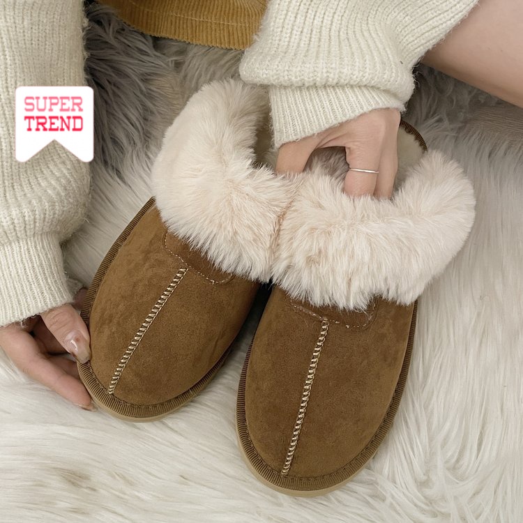 Giày Lười Mũi Tròn Bằng Cotton Màu Trơn Giữ Ấm Thoải Mái Thời Trang Mới