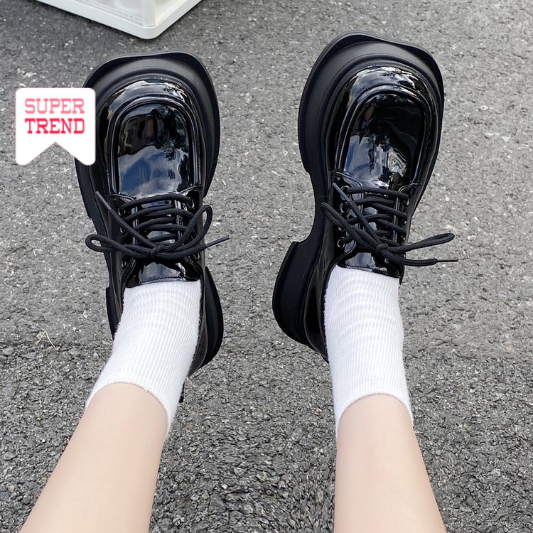 Giày Mũi Tròn Cột Dây Màu Trơn Kiểu Dáng Đơn Giản Thoải Mái Hợp Thời Trang