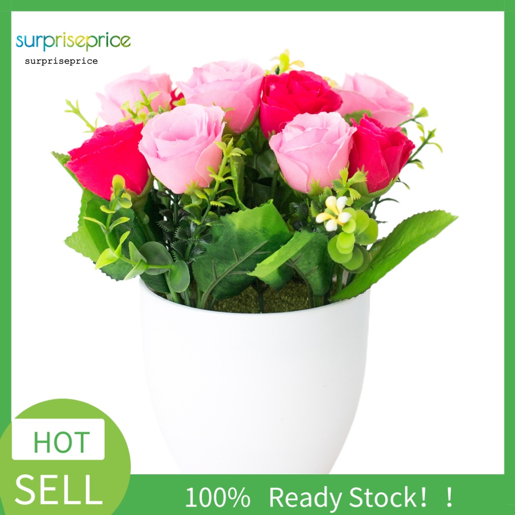 Chậu Hoa Hồng Giả Dùng Trang Trí Sân Vườn / Quán Cà Phê