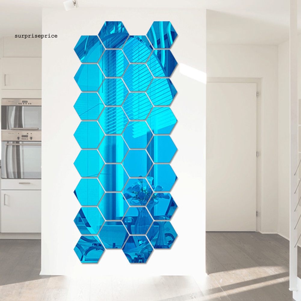 Bộ 12 Miếng Dán Tường Tráng Gương Hình Lục Giác 3D DIY Trang Trí Nhà Cửa