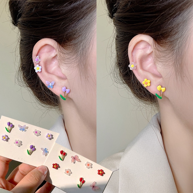 Khuyên Tai Hình Hoa Tulip / Bướm Nhiều Màu Sắc Phong Cách Hàn Quốc Cho Nữ