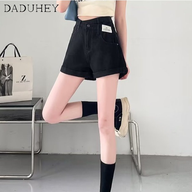 Quần đùi denim DADUHEY lưng cao ống rộng size lớn phong cách Hàn Quốc thời trang mới dành cho nữ