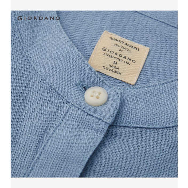 Áo sơ mi GIORDANO 05341203 vải lanh dài tay cổ đứng thời trang dành cho nữ