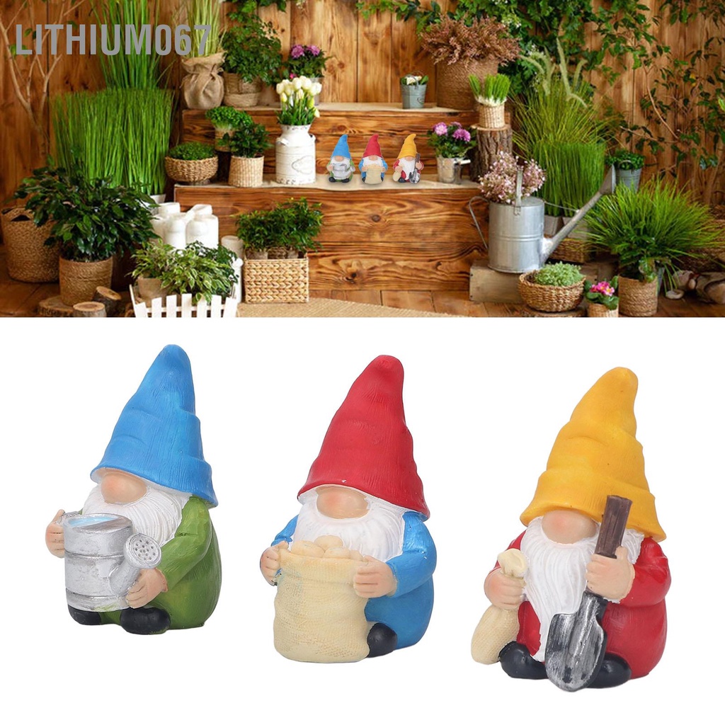 Lithium067 3 Vườn Gnome Tượng Dễ Thương Vẽ Tay Chống Mưa UV Điều Trị Gnomes Ngoài Trời Cho Bãi Cỏ Hiên Nhà