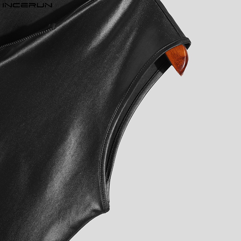 Áo liền quần INCERUN chất liệu da phối lưới phẳng thời trang