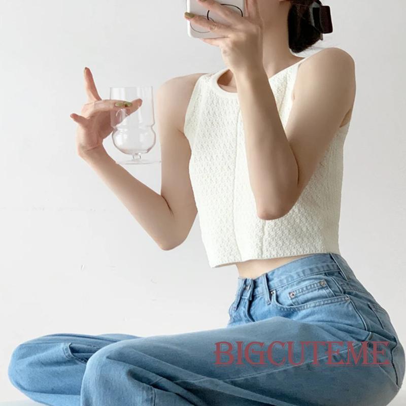 [] Áo Tank Top Nữ Màu Trơn Cổ Tròn Không Tay Vừa Vặn Mùa Hè Màu Trắng / Đỏ / Xanh Lá / Vàng / Đen