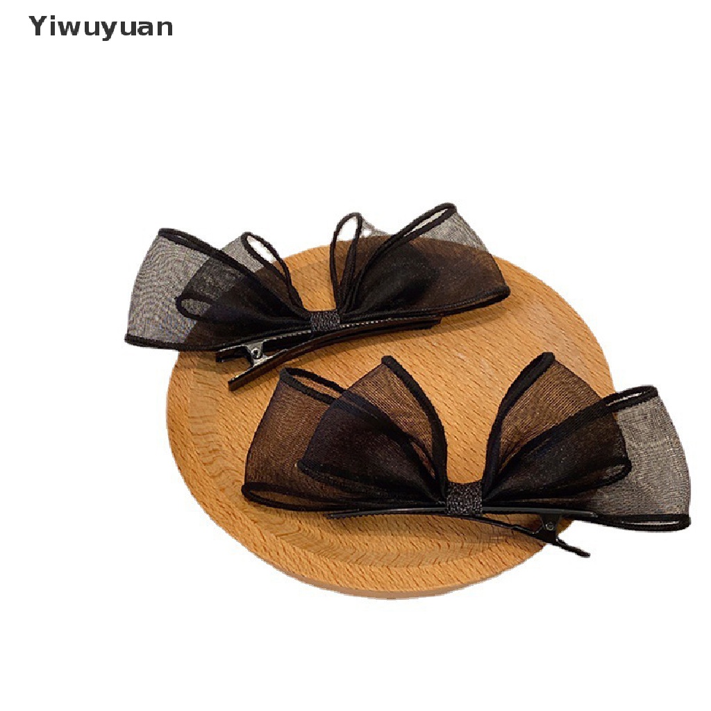 < Yiwuyuan > Kẹp Tóc Nơ Lưới Hai Lớp Phối Ren Màu Đen Ngọt Ngào Thời Trang Ngọt Ngào Cho Nữ Sinh