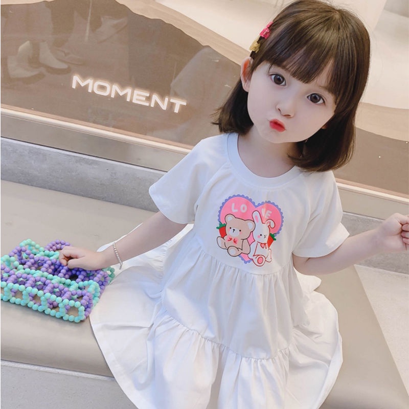 Đầm Midi Chữ A Tay Ngắn In Họa Tiết Hoạt Hình Thời Trang Mùa Hè Cho Bé Gái 2-8 Tuổi Kích Thước 90-140cm