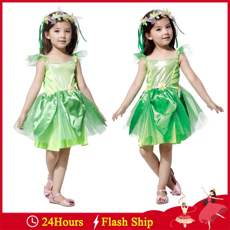 Bộ Trang Phục Hóa Trang Tinker Bell Phối Lưới Đính Nơ Toàn Diện Cho Bé Gái