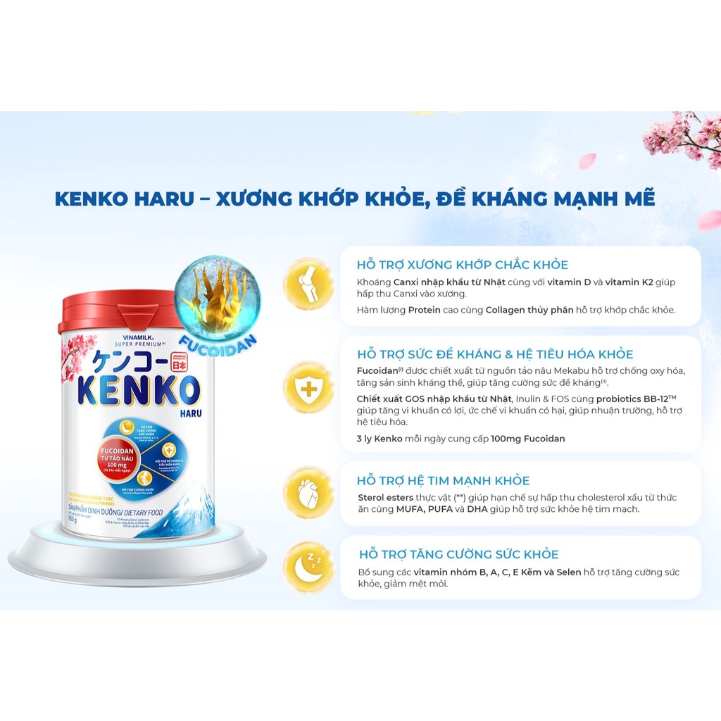 Hộp Sữa bột dành cho người lớn tuổi Vinamilk KenKo Haru Hộp thiếc 350g -Xương khớp khỏe, hỗ trợ đề kháng