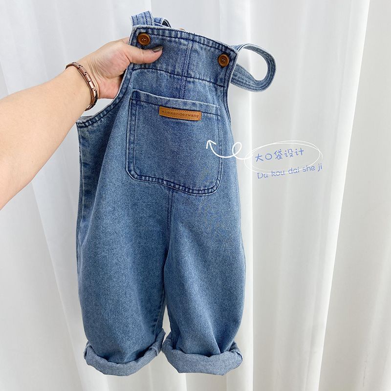 Quần yếm bé trai, quần thu đông trẻ em, quần jean kho báu, quần đơn giản bé gái