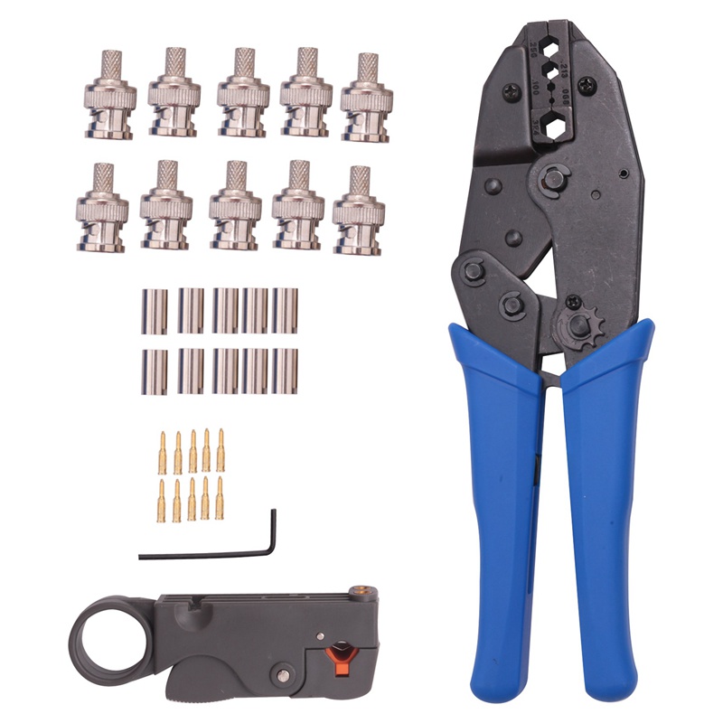 1 Bộ Dụng Cụ Uốn Dây Cáp Đồng Trục Rf / Bnc Cho Đầu Nối Rg58 / Rg59 / Rg6 Kèm 10 Đầu Nối Bnc