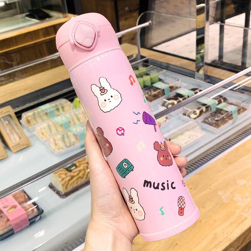 Bình Nước Giữ Nhiệt Bằng Thép Không Gỉ Họa Tiết Hoạt Hình Dễ Thương