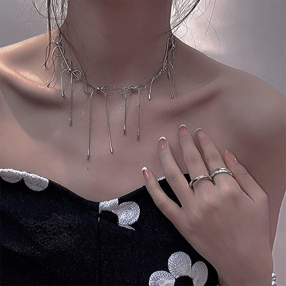 ANEMONE Vòng Cổ Choker Bằng Thép Titan Đính Nơ Tua Rua Đơn Giản Y2k Hợp Thời Trang Cho Nữ