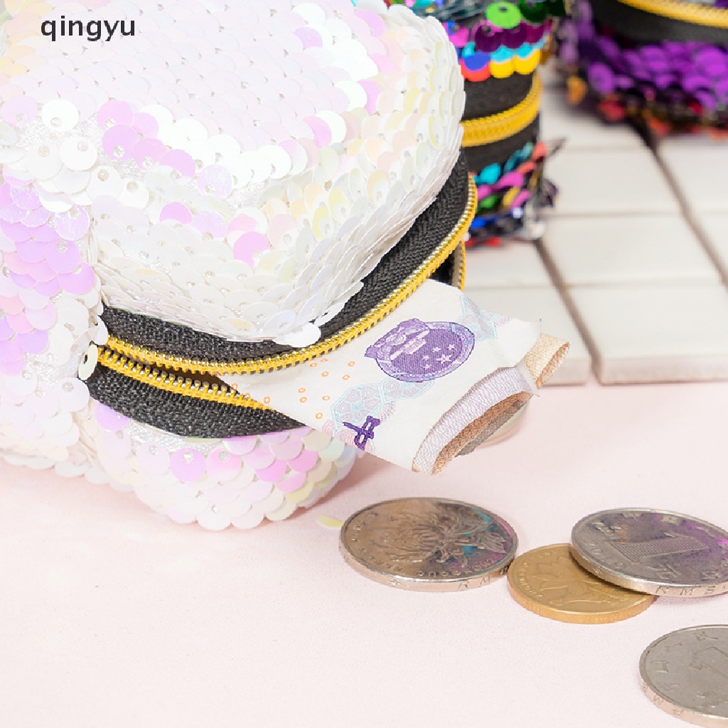 Ví Đựng Tiền Xu Mini Ba Chiều Đính Kim Sa Lấp Lánh Có Khóa Kéo Cho Nữ