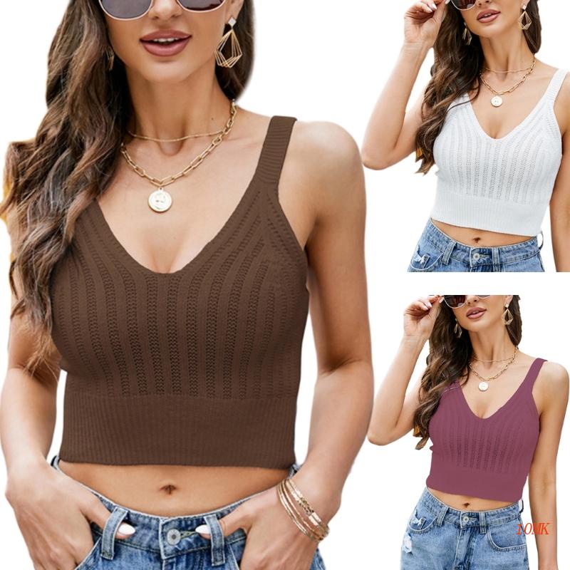 Xiangbao Áo Tanktop Đan Móc Cổ Chữ V Thời Trang Mùa Hè Cho Nữ