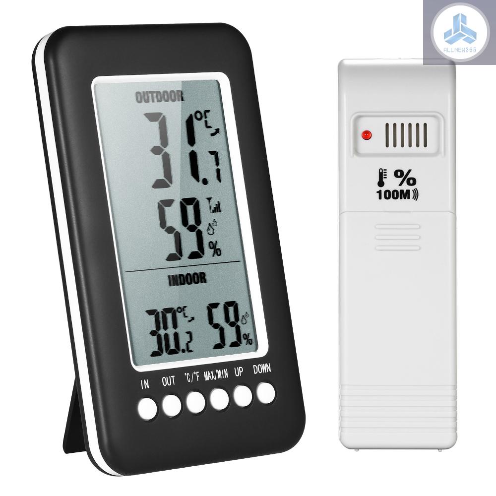 LCD Digital Wireless Indoor/Outdoor Thermometer Hygrometer ℃/℉ Temperature Humidity Meter with Max Min Value Display Transmitter