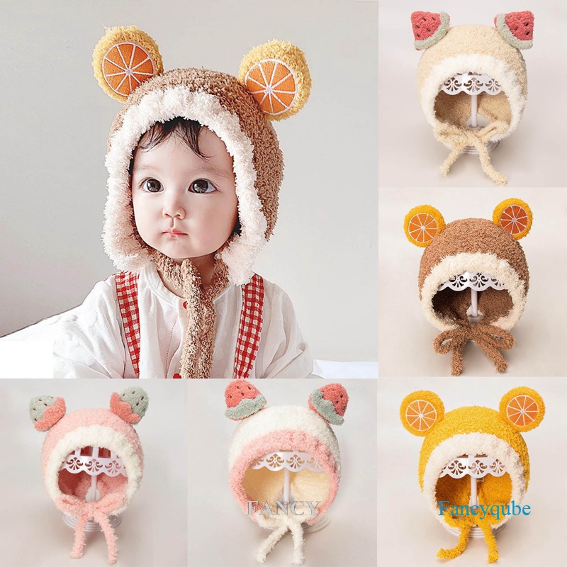 Mũ Beanie Màu Trơn Giữ Ấm Tai Gấu Dễ Thương Cho Bé