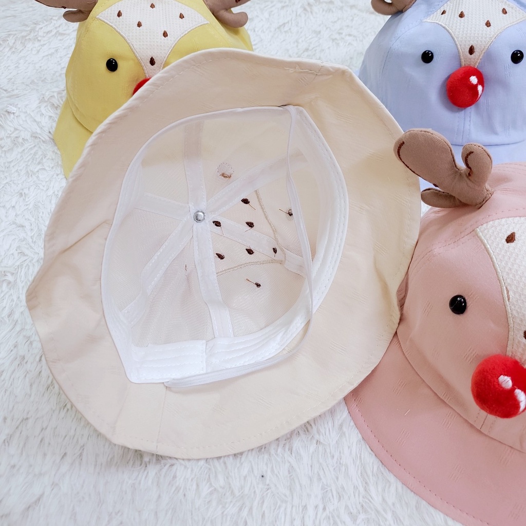 Mũ mùa hè vành tròn che nắng sừng tuần lộc đáng yêu vải cotton mềm mát cho bé 1-3 tuổi