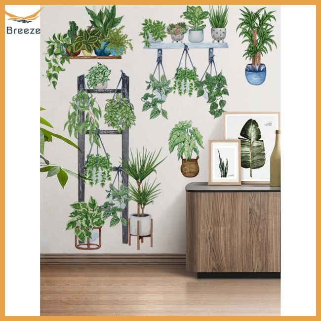 Set 2 Miếng Dán Tường Trang Trí Tự Dính Hình Lá Cây Xanh Dành Cho Phòng Khách / Phòng Ngủ