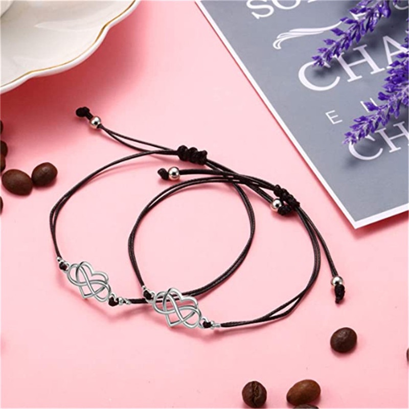 Set 1 / 2 Vòng Tay Bện Dây Mặt Kim Loại Hình Số 8 Thời Trang Cho Cặp Đôi