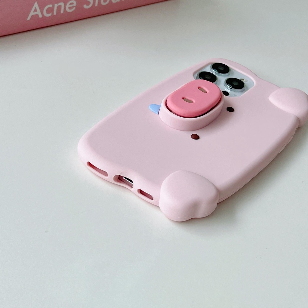 Ốp Điện Thoại TPU Dẻo Họa Tiết Hoạt Hình Chú Heo 3D Dễ Thương Kèm Giá Đỡ Chống Rơi Cho iPhone 14 13 12 11 Pro MAX