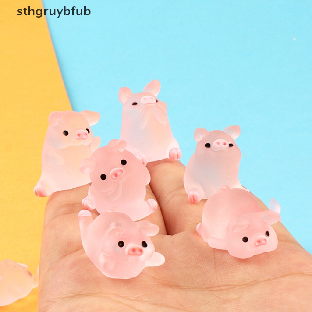 Set 1 / 5 Chú Heo Dạ Quang Mini Bằng Nhựa Resin Trang Trí Bảng Điều Khiển Xe Hơi DIY