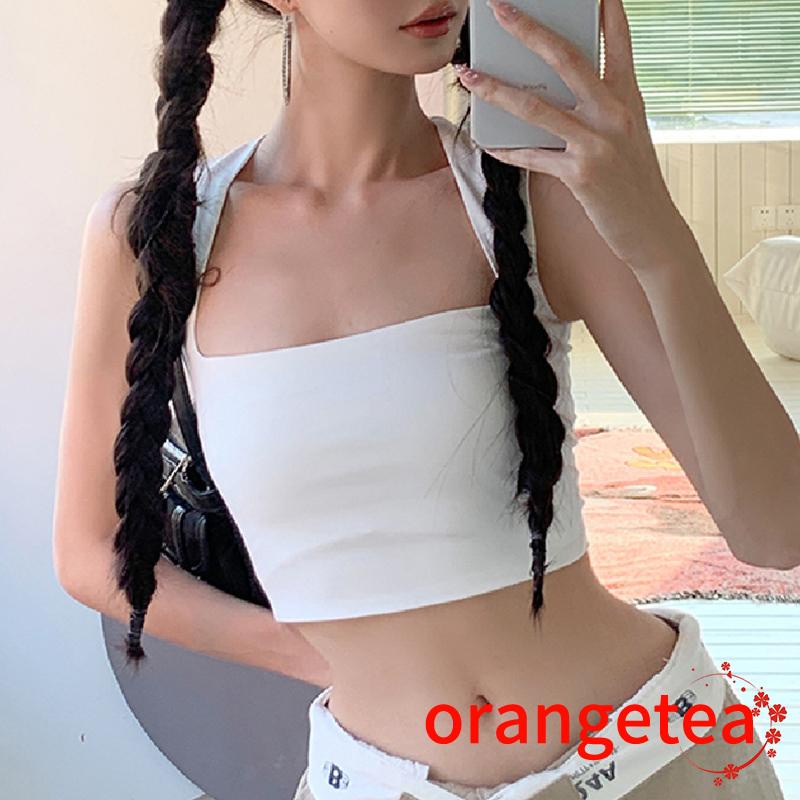 Áo Crop Top Không Tay Cổ Vuông Màu Trơn Thời Trang Dành Cho Nữ