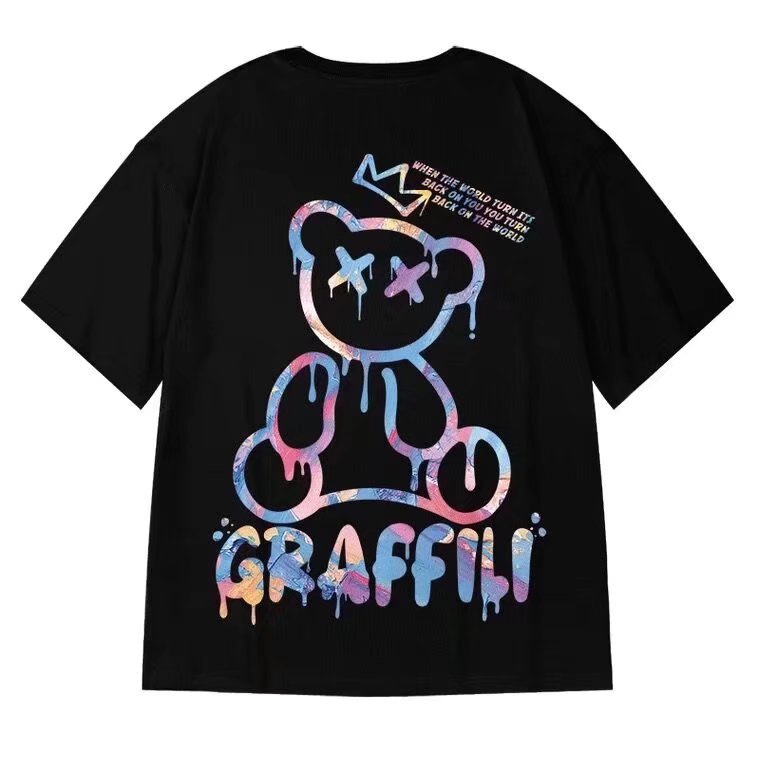 Có size lớn M-8xl Áo thun unisex nam nữ form rộng tay lỡ phông In Họa Tiết Hoạt Hình Chú Gấu Phong Cách Hồng Kông Thời Trang Mùa Hè Chất Lượng Cao Cho Nam