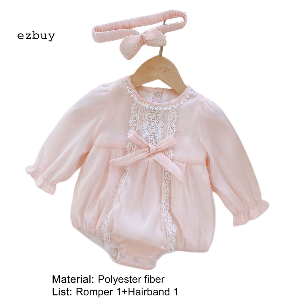 Bộ 2 Món Áo Liền Quần + Băng Đô Nơ Dễ Thương Cho Bé Gái