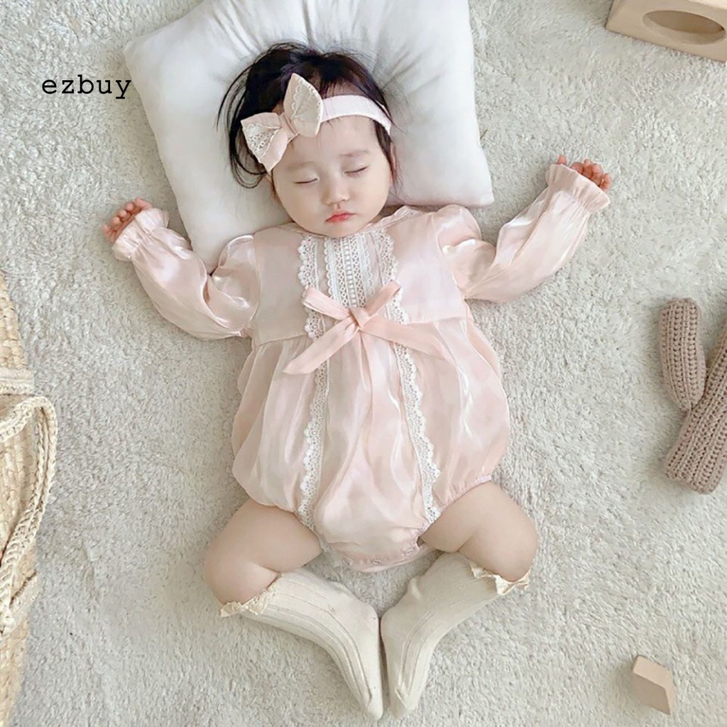 Bộ 2 Món Áo Liền Quần + Băng Đô Nơ Dễ Thương Cho Bé Gái