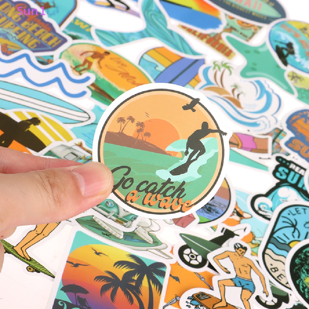 Set 50 Miếng Dán Sun1 > Hình Lướt Sóng Mùa Hè Trang Trí Vali Laptop Guitar Ván Trượt Xe Hơi