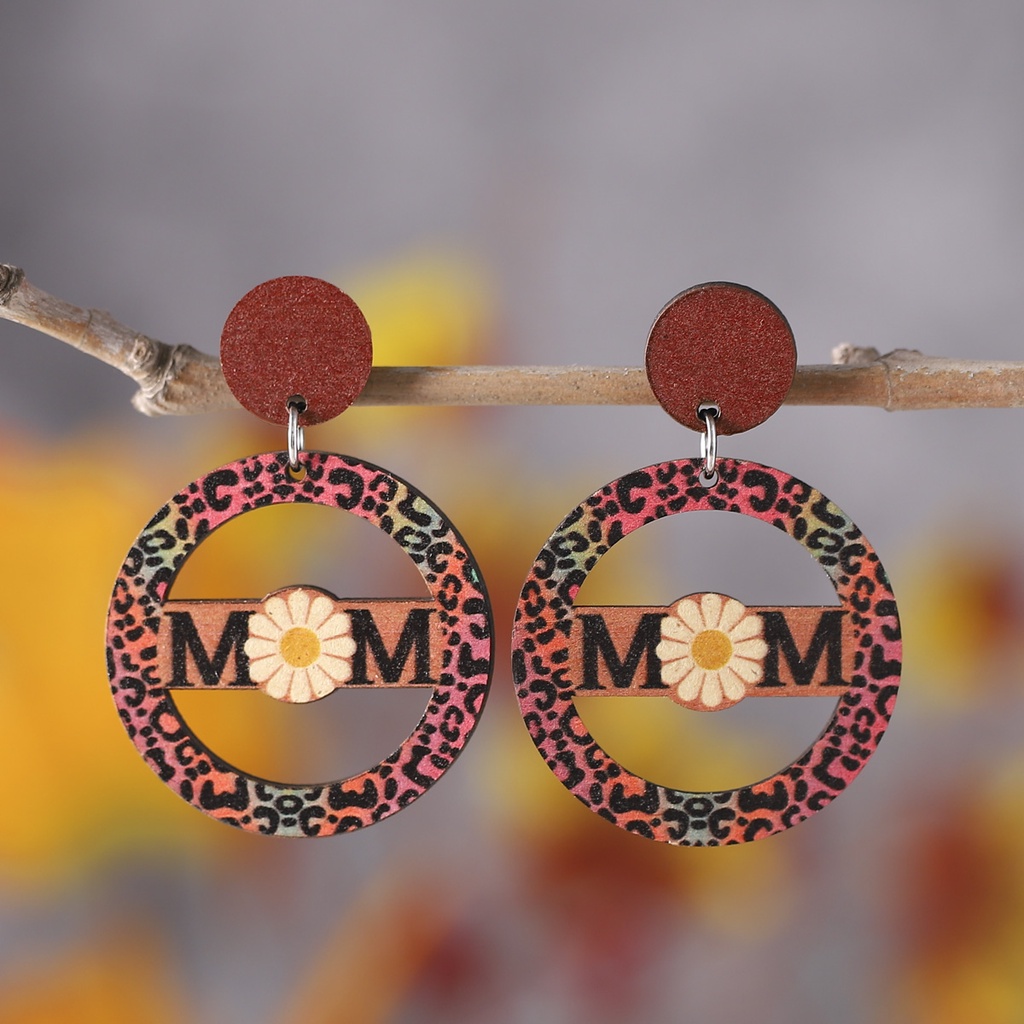 Bông Tai Gỗ Hai Mặt Tròn Họa Tiết Da Báo / Mặt Trời Khoét Lỗ Phong Cách Dân Tộc Cổ Điển Thích Hợp Làm Quà Tặng Ngày Của Mẹ