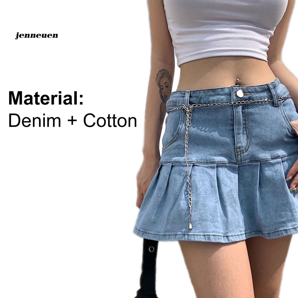 Chân váy jean Chữ A Lưng Cao Xếp Ly Màu Sắc Thời Trang Cho Nữ