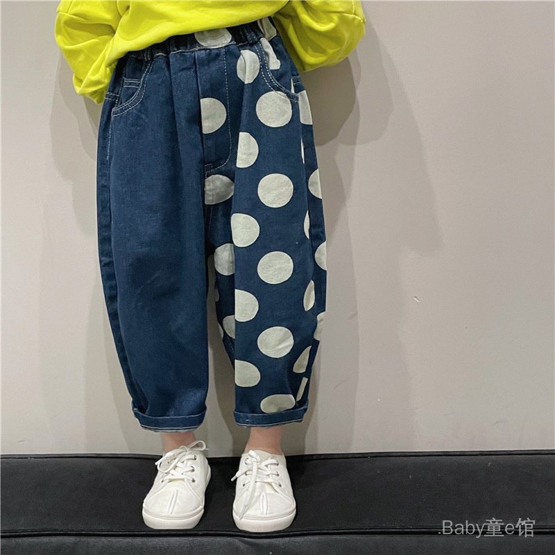 Quần Jeans Chấm Bi Phối Màu Phong Cách Hàn Quốc Thời Trang Mùa Xuân Dành Cho Trẻ 2023 K315