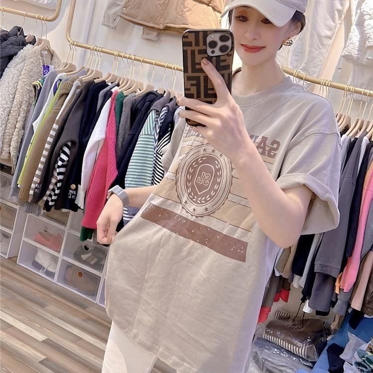 Áo Thun 100% Cotton Tay Ngắn Dáng Rộng Plus Size Phong Cách Phương Tây Thời Trang Xuân Thu 2023 Cho Nữ