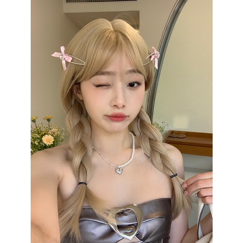 Kẹp Tóc Đính Đá Hình Nơ Hồng Xinh Xắn Cho Nữ