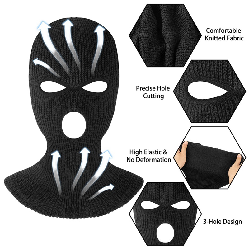 Set 2 Khẩu Trang 3 Lỗ Dệt Kim Che Phủ Toàn Diện Giữ Nhiệt Cho Hoạt Động Thể Thao Ngoài Trời Màu Đen