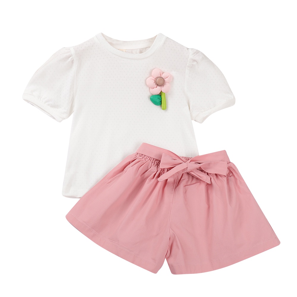 Set đồ mùa hè 2 món BEAR LEADER gồm áo thun và quần ngắn in hoa phong cách Hàn Quốc 2023 cho bé gái 2-6 tuổi