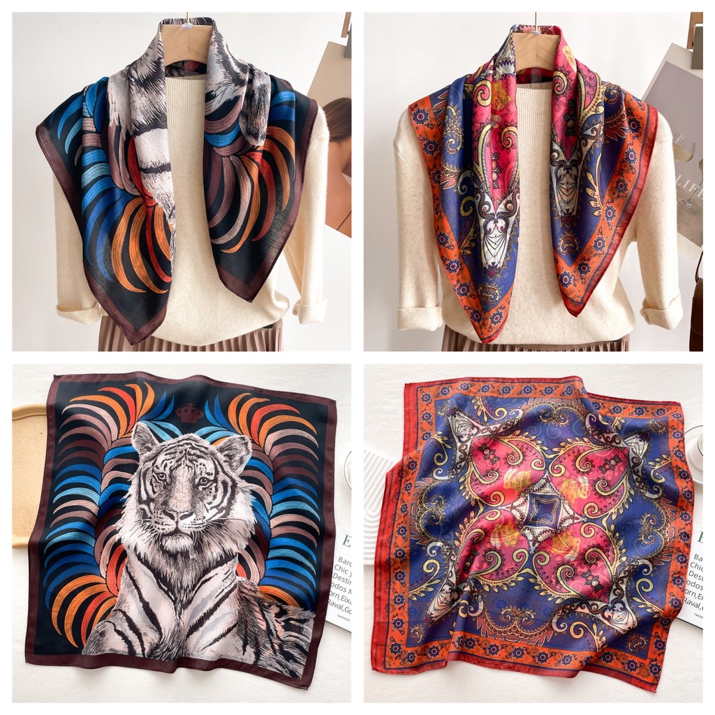 Khăn Choàng Cổ Hình Vuông Bằng Vải Nhung Mỏng In Họa Tiết Động Vật Cá Tính Thời Trang Xuân Hè Mới