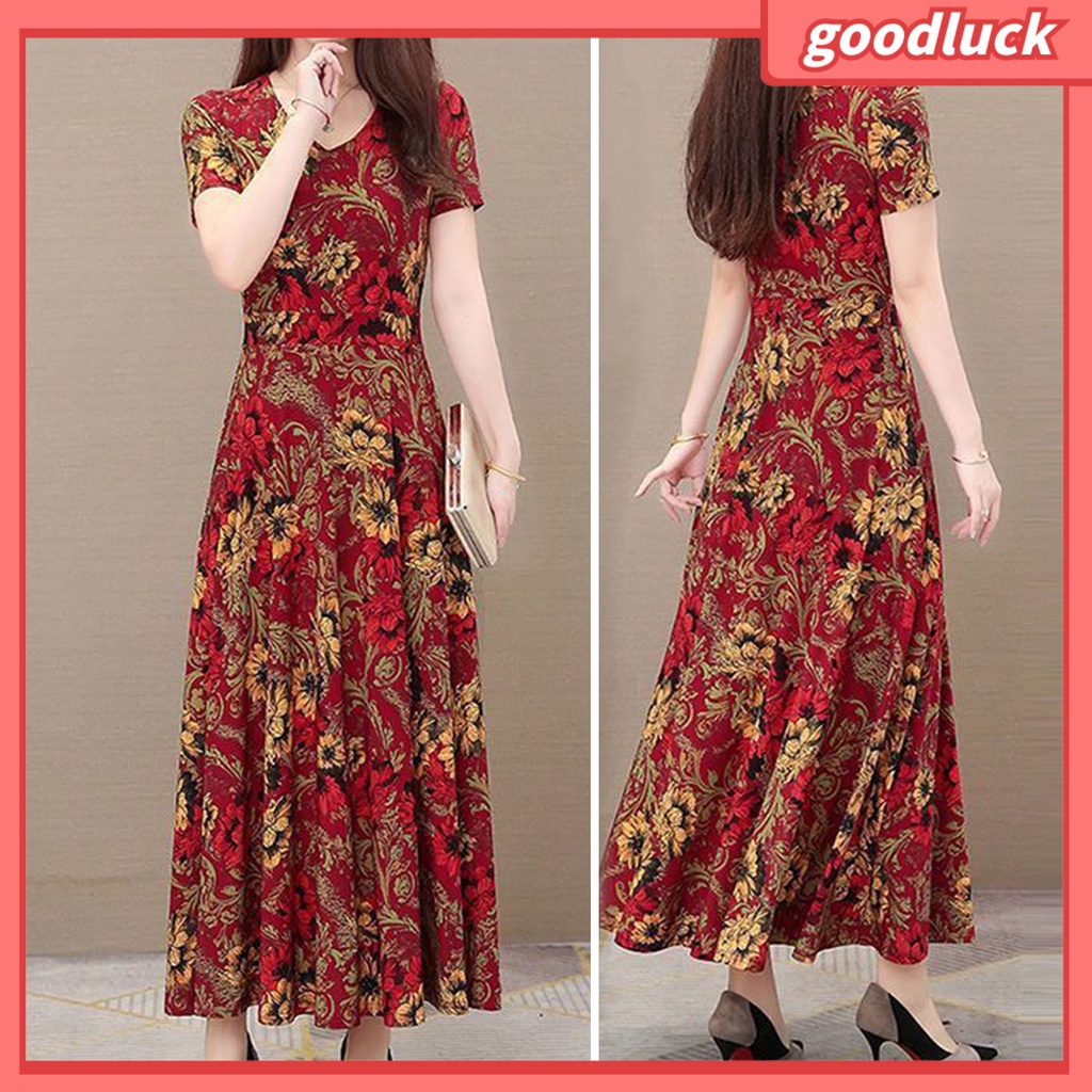 Đầm Maxi Tay Ngắn Cổ Chữ V Dáng Rộng In Họa Tiết Hoa Phong Cách Vintage Thời Trang Mùa Hè Cho Nữ