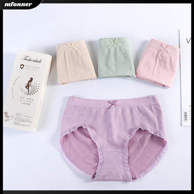 Set 4 Quần Lót Cotton Không Đường May Lưng Vừa Đính Nơ Dễ Thương Cho Nữ