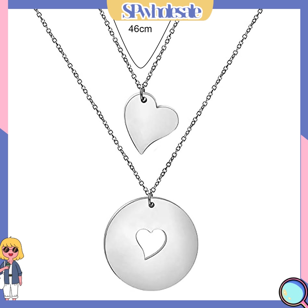 <SPwholesale> 1 / 1 Vòng cổ Nhiều Lớp Mặt Hình Trái Tim Bằng Thép Không Gỉ