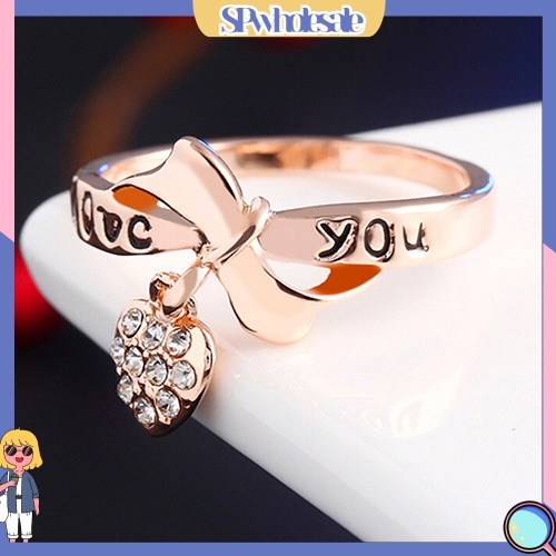 <SPwholesale> Nhẫn Cưới Mặt Hình Trái Tim Nơ Đính Đá Thời Trang Cho Nữ