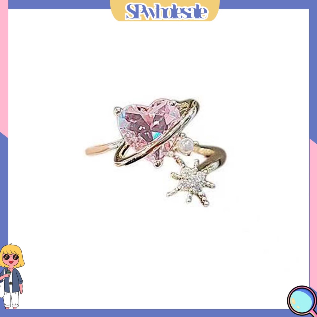 <SPwholesale> Nhẫn Hở Hình Trái Tim Đính Đá Lấp Lánh
