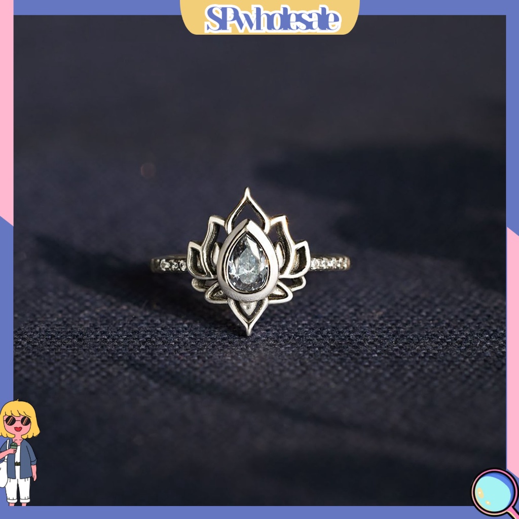 &lt;SPwholesale&gt; Nhẫn Đính Đá Hình Giọt Nước Lấp Lánh Phong Cách Vintage