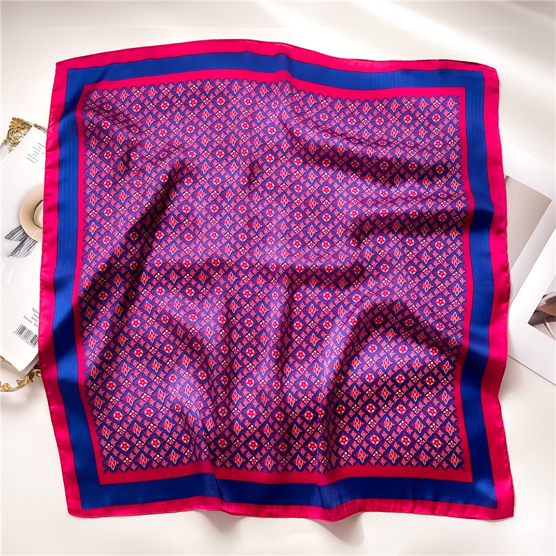 Khăn Choàng Cổ Vuông 70x 70cm In Họa Tiết Hoa / Hình Học Bằng Lụa Thời Trang Cho Nữ