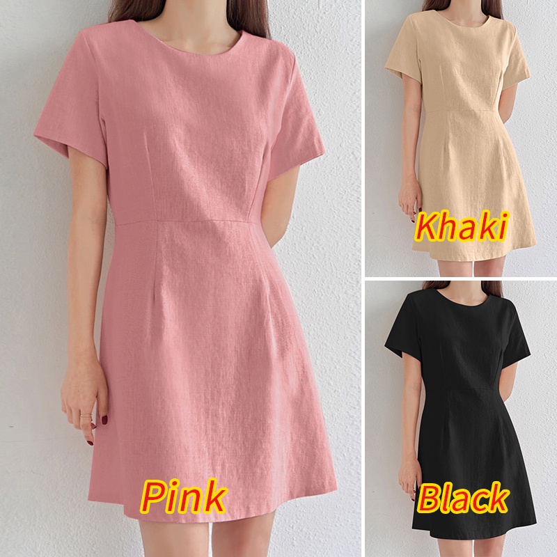 Zanzea Đầm Ngắn Tay Cổ Tròn Có Khóa Kéo Sau Lưng Phong Cách Hàn Quốc Cho Nữ