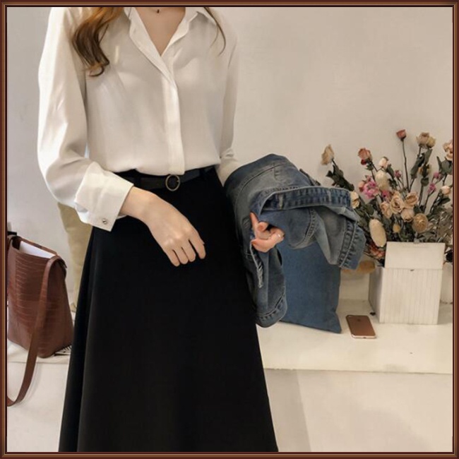 Áo Sơ Mi Chiffon Tay Dài Cổ Chữ V Màu Trơn Thời Trang Dành Cho Nữ